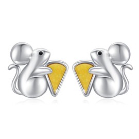 Mouse Stud Earrings 925 Sterling Silver Cute Animal Studs Mouse Jewelry Animal Simulate Opal Jewelry Gifts Mouse Cheese Studs for Women