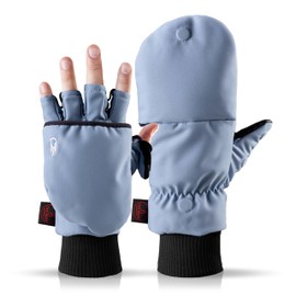Heat 2 Fingerless Gloves and Mittens Combination, Warm Winter Gloves Against the Wind and Cold in Winter - Sports Gloves, Cycling Gloves Women, Men, Blue, Large