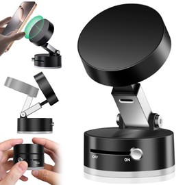 Foldable Magnetic Suction Phone Mount,Stable Doubled Sided Vacuum Suction Cup Magnetic Phone Holder Stand for Car/Smooth Surface Universal Adjustable Cellphone Bracket Mount for Magsafe All Phones