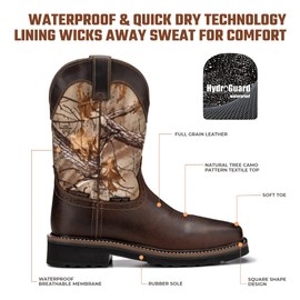 Golden Fox 1367 Size 11, Waterproof 11" Square Toe Western Work Boot Plain Toe Pull-On Lightweight Outsole Industrial