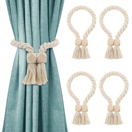 4 Pieces Magnetic Curtain Tie Backs, Tie Backs for Curtains, Curtain Tie Backs with Strong Magnet, Modern Simple Style Curtain Holdbacks for Thin or Thick Home Office Window Drapery (Beige)