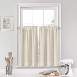 Vue Kingsbury Small Panel Tiers Privacy Window Treatment Pair Bathroom, Living Room, 52 in x 36 in, Natural