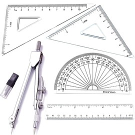 YUANCOX Geometry Rulers and Compass Set Student Drawing Compass Rulers Protractor School Rulers Set,Metal Compasses for Student Kids Drawing Set
