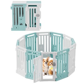 25.5" Dog Playpen 13+1 Panel Plastic Puppy Playpen for Small/Medium Dog Foldable Portable Pet Fence with Door