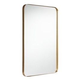 Pemberly Row 32"x20" Rectangle Metal & MDF Wall-Mounted Bathroom Mirror in Gold