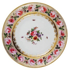 V&A - Victoria and Albert Museum Pink Roses Painted Tin Enamel Plate - Picnic or Camping