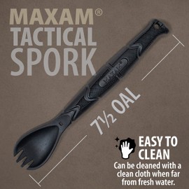 Maxam 3 in 1 Tactical Spork, Black Polymer Handle with Stainless Steel Blade Multi Tool Camp, Spoon Fork Knife Combo
