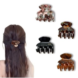 4 pinzas pequeñas para mujer, pinzas antideslizantes para cabello grueso/fino, pinzas francesas medianas, linda pinza de carey de 4,5 cm para media me