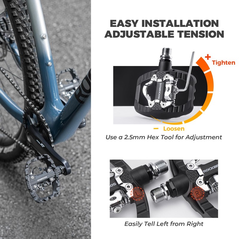 ROCKBROS Bicycle Pedals Dual Function, Clipless Pedals SPD and Flat
