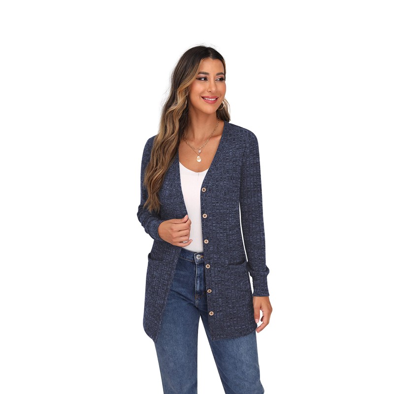 GRECERELLE Women's Lightweight Cardigan, Long, with Pockets and Buttons, Elegant,
