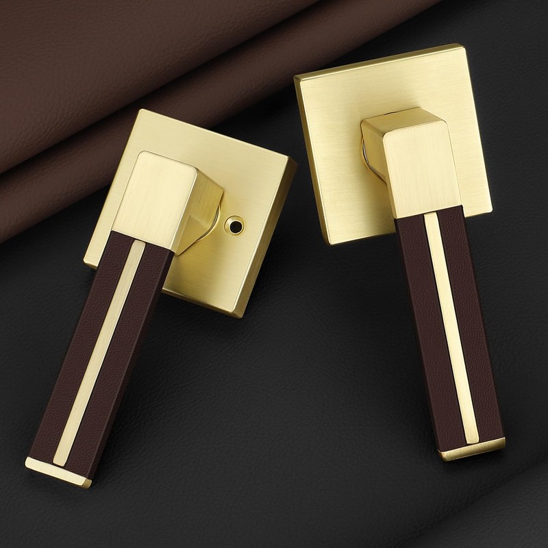 EHOMEWARE 1 Pack Gold Door Lever with Bronze Leather Handle,