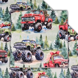 Vnaaem Truck Christmas Wrapping Paper for Boys Kids - Monster Truck with Green Xmas Trees Design Gift Wrap for Birthday Holiday Party Winter Baby Shower Wedding,19.6 X27.9Inch(6 Sheets)
