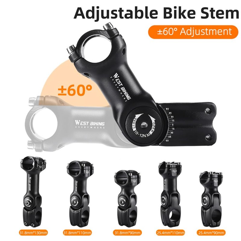 Adjustable Bicycle Handlebar Stem Variable 60 Degree Angle Aluminum Alloy