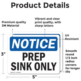 (2 Pack) Prep Sink Only OSHA Notice Sign 5 Inch X 3.5 Inch Vinyl Label Decal Sticker Weather Resistant, UV Protected for Workplace, Business, and Construction Site, Made in the USA