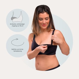 Carriwell Seamless Padded Maternity & Nursing Bra without Underwire - Extra Support and Shape, Breathable, Soft & Seamless, Includes Bra Extender, Adapts to Breast Changes, S-XL, black