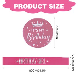 Grevosea Birthday Girl Sash, Birthday Sash Birthday Badge Birthday Girl Decorations Set Includes Birthday Girl Sash and Its My Birthday Badge for Kids Girl Birthday Party Decoration