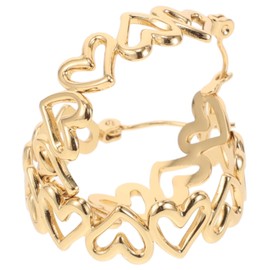 FRCOLOR Gold Heart Hoop Earrings for Women Unique Lightweight Stainless Steel Sleeper Fashionable Hollow Design for Cartilage and Helix Piercings