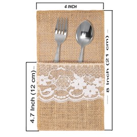MDS Pack Of 150 Wedding Burlap 4 x 8 Inch Burlap Lace Utensil Cutlery Holders Pouch Silverware Holder Knifes Forks Bags Burlap Napkin Bag for Rustic Wedding Party and Tableware Decorations