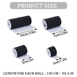Carbon Fibre Vinyl Wrap, 4 Rolls 3D Carbon Fibre Tape Set, 3cm 5cm 7cm 10cm Widths, 1m Length Each, Black Car Wrap Vinyl for Vehicle, Motorcycle, and Personal Items Protection and Enhancement