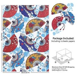 Boerni - Papel de regalo japonés de 6 hojas, estilo japonés, estilo gato, Maneki Neko, 4 estilos, plegado plano, papel de regalo para cumpleaños, boda, baby shower, manualidades, embalaje, decoración