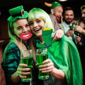 St. Patrick's Day Photo Booth Props, 24 Pcs St Patricks Day Decorations Irish Shamrock Selfie Props, Irish Day Photography Green Photo Booth Props for Women Man Saint Patrick's Day Party Decorations