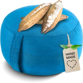 livasia Small Meditation Cushion Plain - Diameter 32 x 20 cm - Yoga Cushion with Kapok Filling, Pouf, Floor Cushion Yoga Zen Meditation, Seat Cushion for Garden Balcony, Zafu Cushion Handmade (Light