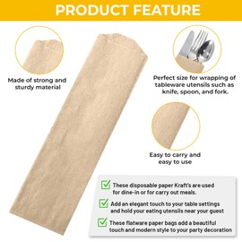 Kraft Disposable Silverware Flatware Paper 10 x 2-3/4 inches Churro Bags Kitchen Cutlery Utensils Holder Made in USA (pack of 300)