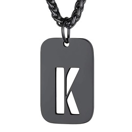 Black Capital Letter Dog Tag Necklace for Men Women Military Tags Pendant Monogram Alphabet Jewelry,Letter K