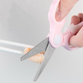 Baby Food Scissors with Travel Case, Portable Stainless Steel Shears with Safety Lock, Dishwasher Safe, Kitchen Scissors, Healthy Food Cutter with Dust Cover, Pink