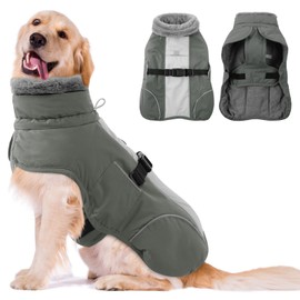 Queenmore Fleece Dogs Coats, Dog Jackets for Large Breeds, Windproof Dog Coats Winter, Reflective Pet Jackets, Grey, XXXL