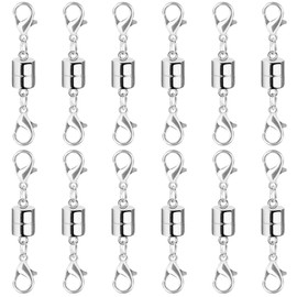 SUTQIGUI Magnetic Necklace Jewelry Clasps and Closures with Double Lobster Clasp, Silver Magnetic Jewelry Clasps for Necklaces, Bracelet Necklace Extenders for Women (12PCS)