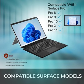 ADESSO Surface Pro Keyboard Case Bluetooth 5.0 Wireless Slim Aluminum Design Scissor Switch Keys Touchpad Compatible with Surface Pro 8 9 10 11