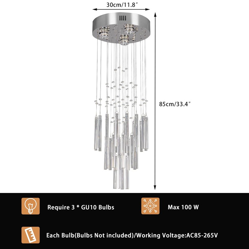 FRIXCHUR 11.8" Modern Crystal Chandelier 33.5" High Ceiling Chandeliers Small