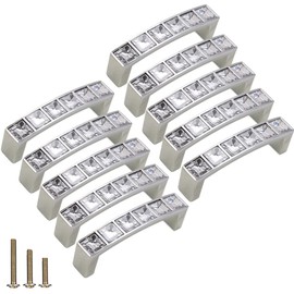 ESreake 10 Pack U Shape Diamond Crystal Glass Rhinestone Cabinet Pulls Knobs Handles,Modern Decorated Shiny Dresser Drawer Pulls Handles for Cupboard Wardrobe Dresser (2.5" Hole Centers, 10 Pack)