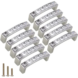 10 Pack U Shape Diamond Crystal Glass Rhinestone Cabinet Pulls Knobs Handles,Modern Decorated Shiny Dresser Drawer Pulls Handles for Cupboard Wardrobe Dresser (2.5" Hole Centers, 10 Pack)
