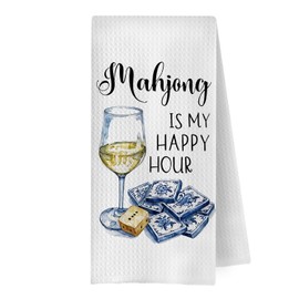 GCFET Mahjong Gifts Kitchen Towels - Mahjong Decorative Waffle Weave Dish Towels, Mahjong Gifts Tea Hand Towels, Mahjong Gifts for Women, 16x24 Inch