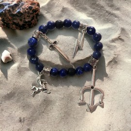 OLYMPIAN OUTFITTERS Exclusive Percy Jackson and Annabeth Gifts: Trendy Natural Stone Bracelet with Themed Charms - Collectible Fashion Items (Percy Jackson)
