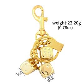 LOHGOU Metal Dice Bag Charm Keychain, Stylish Bag Charm for Women & Men, Lucky Gift Accessory (Gold)