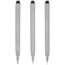 Uni Pin Fineliner Drawing Pen - 0.1mm, 0.5mm & Brush Tips - Light Grey Ink - Pack of 3