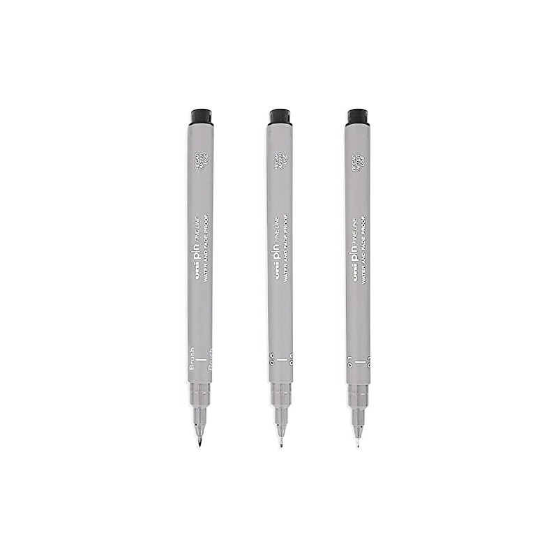 Uni Pin Fineliner Drawing Pen - 0.1mm, 0.5mm & Brush