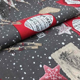 Kt KILOtela - Canvas Decorative Fabric, Home Accessories, Christmas Decoration, Tablecloths, Cushions, Curtains, Bags, 280 cm Width, Sold by the Metre from 0.5 m, Price is for 0.5 m, Stars, Hearts,