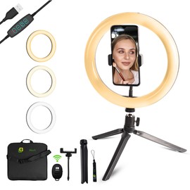 Photography 10 Inch Ring Light with Carry Bag Includes Flex Phone Holder Clip for Most Tripods and Remote for Cell Phones Universal.