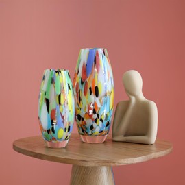Cá d'Oro Pair of Colored Glass Vases Confetti Effect Hand Blown Murano-Style Art Glass for Flower, Room Decoration and Centerpiece - Models Oliva P/G