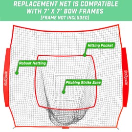 GoSports Replacement 7 ft x 7 ft Baseball/Softball Net - Compatible Brand 7 ft x 7 ft Baseball Net - Bow Type Frame Not Included