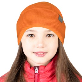 MERIWOOL Kids’ Beanie - Merino Wool Ribbed Knit Winter Hat for Boys and Girls Orange