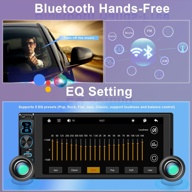 Single DIN Car Stereo Radio with Wireless Apple CarPlay &