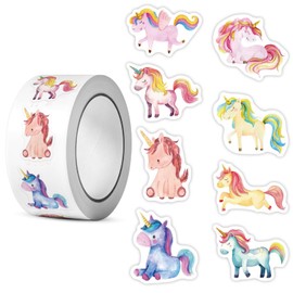 LunarCharm 500 Pieces Unicorn Stickers, Round Unicorn Stickers, Unicorn Reward Stickers, Round Stickers with Unicorns Animal Pattern Stickers for Kids