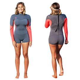 Body Glove Stellar 2mm Womens Wetsuit, Back Zip Long Sleeve Neoprene Springsuit, Keep Warm in Cold Water for Water Sports Swimming Surfing Snorkeling Diving (Grey Pink, X-Small)