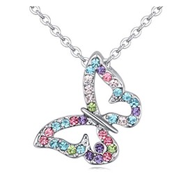 Crystalline Azuria Women Girls 18ct White Gold Plated Multi Colorful Crystals Small Butterfly Pendant Necklace 17.7 inches