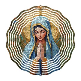 Virgin Mary Prayer Wind Spinner, Metal Wind Spinners Outdoor Indoor, Religious Virgin Mary Hanging Garden Decor for Outside, Stainless Wind Spinners for Yard and Garden 10 inch 3D (25.76X25 CM)
